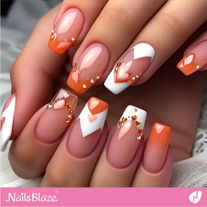 Peach Fuzz Heart Nails with Embellishment | Color of the Year 2024 - NB1906
